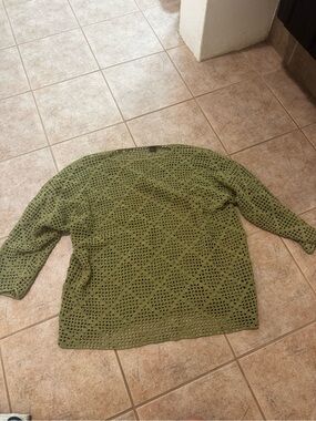 Open-Knit Olive Green Crochet Sweater Top